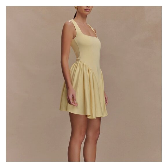 Meshki Sharon Scuba Jersey Mini Dress in Pastel Lemon Size L NWT - Picture 1 of 10